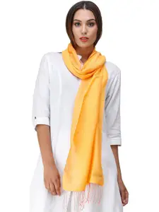 Exotic India Pumpkin Plain Reversible Water-Pashmina Pure Wool-Silk Scarf