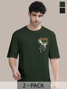 BULLMER Men Pack Of 2 Round Neck Printed Oversized T-shirts