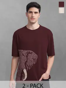 BULLMER Men Pack Of 2 Round Neck Printed Oversized T-shirts
