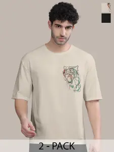 BULLMER Men Pack Of 2 Round Neck Printed Oversized T-shirts