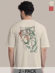BULLMER Men Pack Of 2 Round Neck Printed Oversized T-shirts