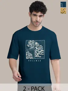 BULLMER Men Pack Of 2 Round Neck Printed Oversized T-shirts