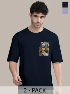 BULLMER Men Pack Of 2 Round Neck Printed Oversized T-shirts