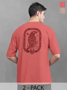 BULLMER Men Pack Of 2 Round Neck Printed Oversized T-shirts