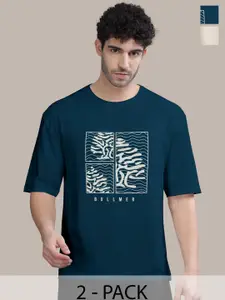 BULLMER Men Pack Of 2 Round Neck Printed Oversized T-shirts