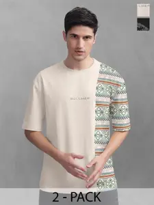 BULLMER Men Pack Of 2 Round Neck Printed Oversized T-shirts
