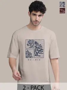 BULLMER Men Pack Of 2 Round Neck Printed Oversized T-shirts