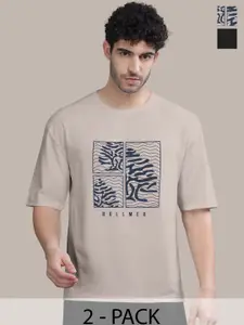 BULLMER Men Pack Of 2 Round Neck Printed Oversized T-shirts