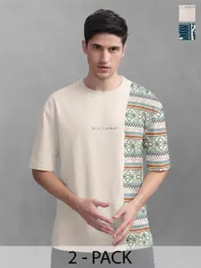 BULLMER Men Pack Of 2 Round Neck Printed Oversized T-shirts