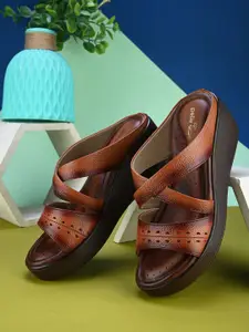 Pelle Albero Women Laser Cut Leather Slip-On Wedge Heel