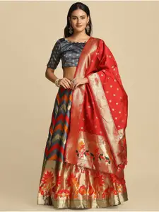 LeeliPeeri Designer Foil Print Semi-Stitched Lehenga & Unstitched Blouse With Dupatta