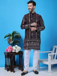 Hangup Men Embroidered Regular Kurta With Pyjamas