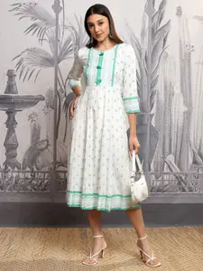 Vishudh Floral Print A-Line Midi Dress