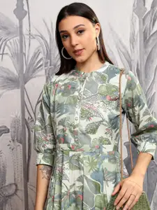 Vishudh Tropical Print Fit & Flare Midi Dress