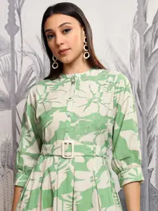 Vishudh Ethnic Motifs Print A-Line Midi Dress