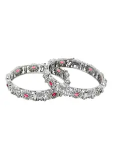 Anouk Women Set Of 2 Silver-Plated Stone Studded Bangles