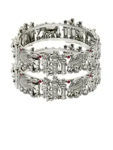 Anouk Women Set Of 2 Silver-Plated Stone Studded Bangles