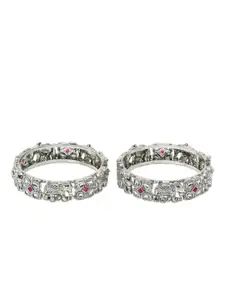 Anouk Women Set Of 2 Silver-Plated Stone Studded Bangle