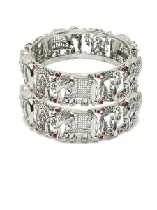 Anouk Women Set Of 2 Silver-Plated Stone Studded Bangles