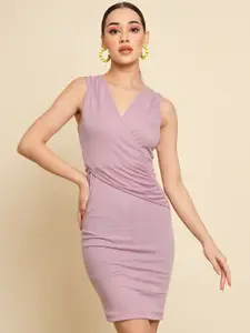 TANDUL Wrap Design V-neck Mini Sheath Dress