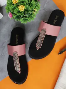 Retro Walk Women Embellished T-Strap Flats Open Toe Flats