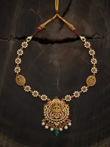 Kushal's Fashion Jewellery Embellished Bridal Silver Gold-Plated Temple Necklace