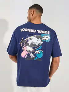 Styli Navy Blue Taz Looney Graphic Print Compact Cotton Oversized T-shirt