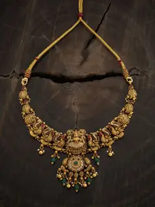 Kushal's Fashion Jewellery Embellished Bridal Women Silver Gold-Plated Temple Necklace
