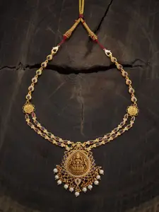 Kushal's Fashion Jewellery Silver Gold-Plated Temple Necklace