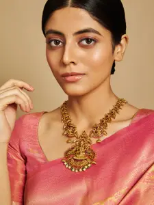 Kushal's Fashion Jewellery Embellished Bridal Pure Silver Gold-Plated Temple Necklace