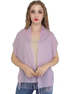 Exotic India Lavender Frost Pure Wool Woven Stripes Pure Wool Scarf