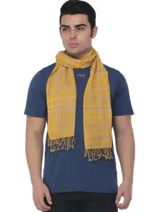 Exotic India Old Gold Checks Woven Pure Cashmere Wool Men's Scarf