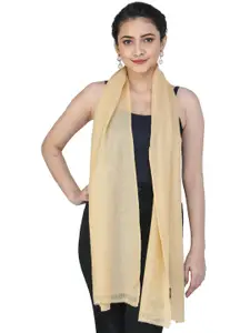 Exotic India Beige Plain Pure Cashmere Woven Scarf