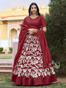 LOOKNBOOK ART Printed Foil Print Semi-Stitched Lehenga & Unstitched Blouse With Dupatta