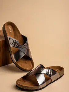 Lavie Women Textured Open Toe Flats with Buckles