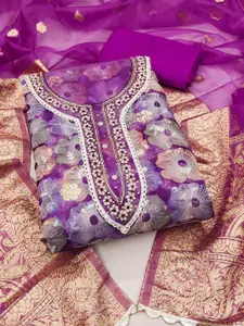 KIMISHA Beads and Stones Hand Work Printed Unstitched Dress Material