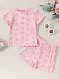 INCLUD Girls Floral Print Short Sleeves T-Shirt With Shorts Set