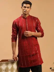 VASTRAMAY Men Striped Thread Work Mirror Kurta