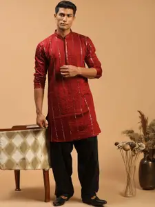 VASTRAMAY Men Embroidered Regular Mirror Work Kurta with Patiala
