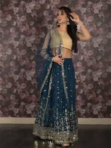 ODETTE Embroidered Sequinned Semi-Stitched Lehenga & Unstitched Blouse With Dupatta