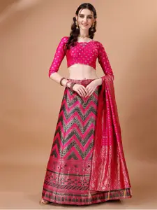 LeeliPeeri Designer Foil Print Semi-Stitched Lehenga Unstitched Blouse With Dupatta