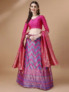 LeeliPeeri Designer Foil Print Semi-Stitched Lehenga & Unstitched Blouse With Dupatta