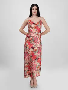 DRIRO Women Floral Printed Satin Maxi Dress