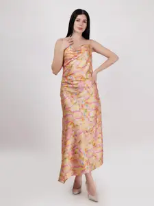DRIRO Women Floral Print Satin Maxi Dress