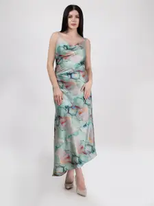 DRIRO Women Floral Print Satin Maxi Dress