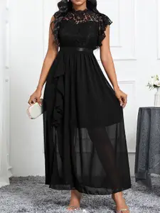 Bebe Women High Neck Sleeveless Lace Maxi Dress