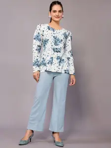 vj fashion Printed Top With Trousers Co-Ords