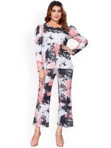 vj fashion Tie & Dye Printed Top With Trousers Co-Ords