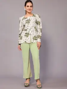 vj fashion Printed Top With Trouser Co-Ords