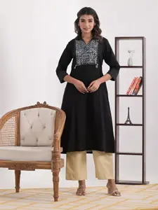 ARAVALII Women Printed Patchwork Pure Cotton Straight Kurta